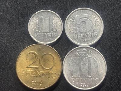 邮泉阁限时拍卖第三十五场 德国硬币专场（硬币在国外。请付邮费6元。） - 东德（德意志民主共和国）1979年4枚