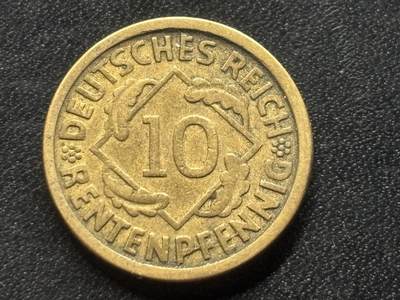 邮泉阁限时拍卖第三十五场 德国硬币专场（硬币在国外。请付邮费6元。） 德国魏玛共和国地租马克1924年10芬尼D版