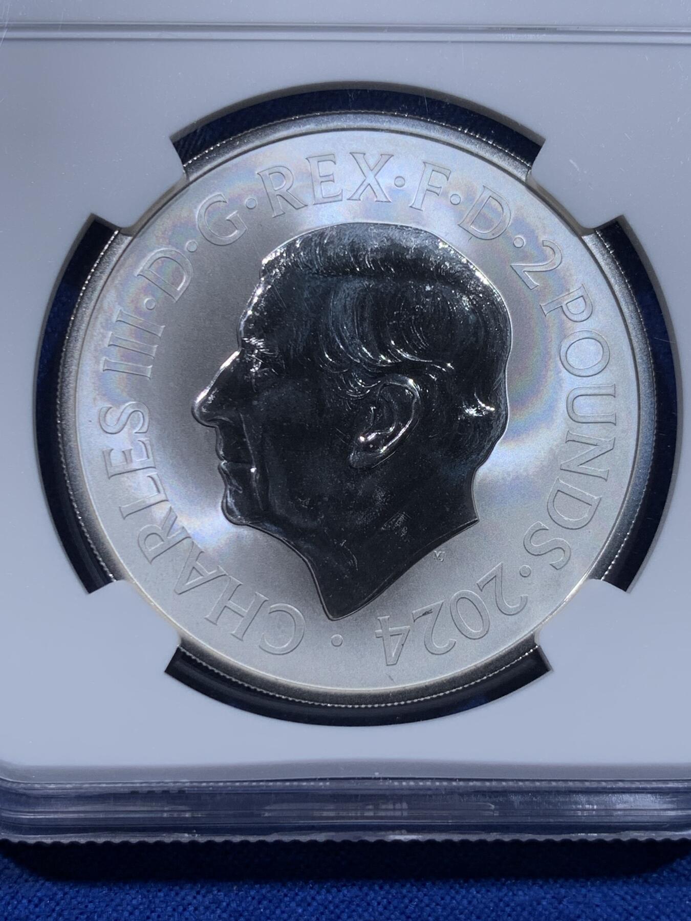 《竞宝斋》第437场 周日，周一2场连拍 （全场包邮） NGC REVERSE PF69 英国2024年不列颠女神2镑1盎司反向精制银币 极少见品种