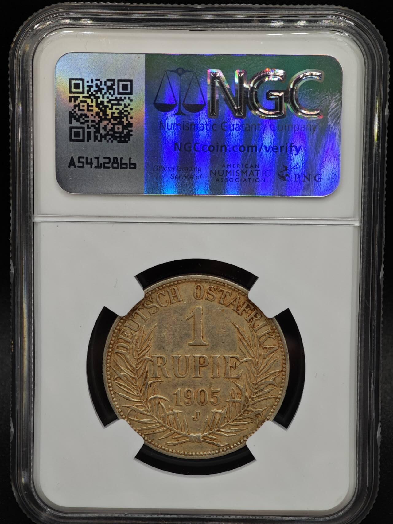 【淘币小摊】实时拍第七百九十五拍   银币套币场   满百包邮可预留二周 每周一统一发货   德属东非1905年1卢比银币NGC AU50