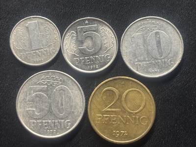 邮泉阁限时拍卖第三十五场 德国硬币专场（硬币在国外。请付邮费6元。） - 东德（德意志民主共和国）1972年5枚