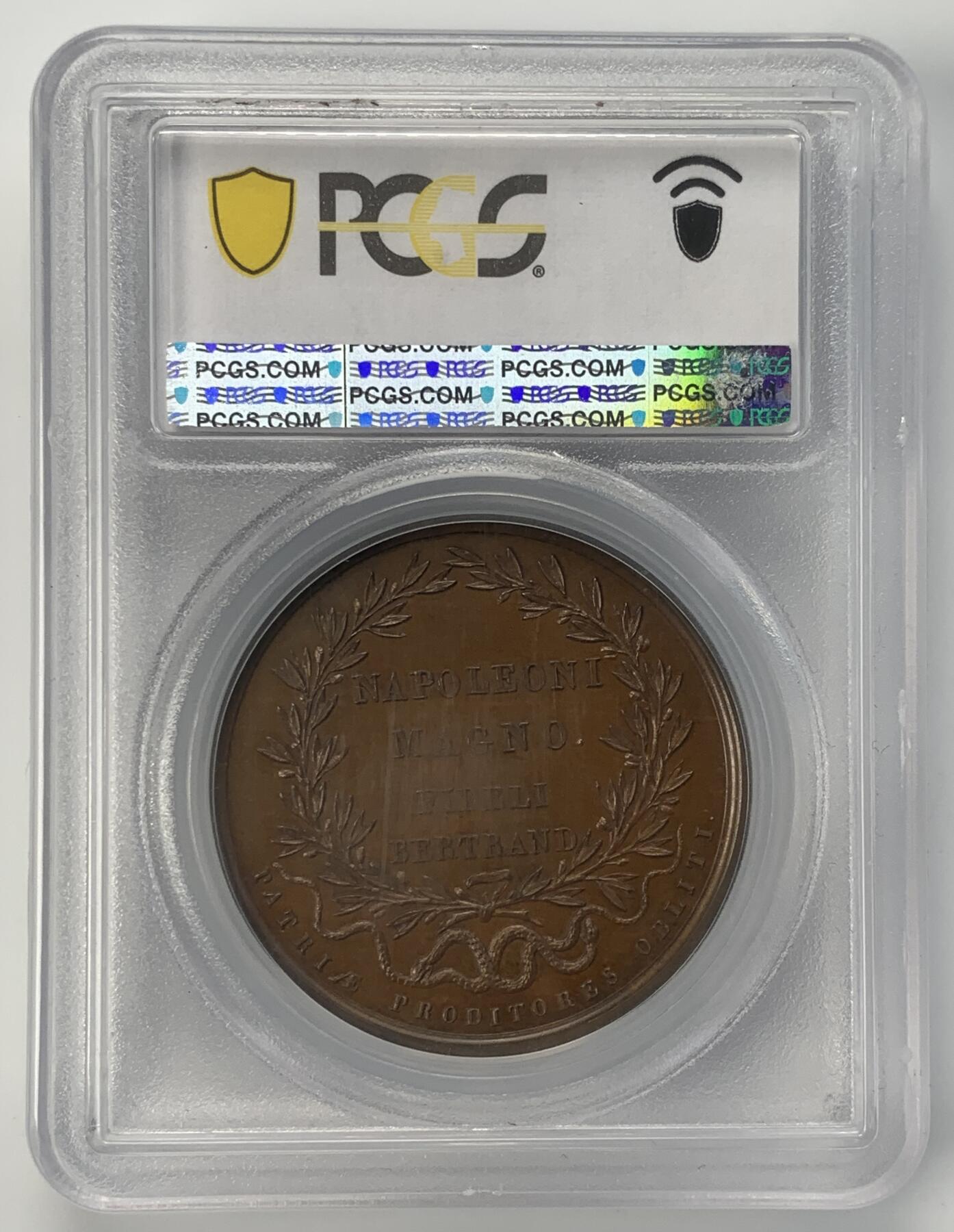 掌中浮雕-藏着的欧洲第041场 PCGS SP65 : 1815年拿破仑重返法国铜章，38.6mm。正面有展翅雄鹰，背面两条蛇