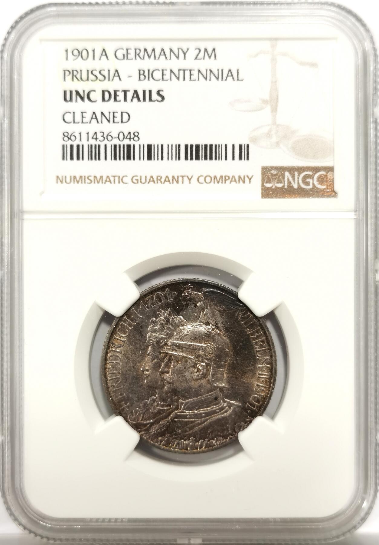 博洋堂世界钱币拍卖第146期（全场包邮） NGC UNC 德国普鲁士1901年建国纪念2马克银币