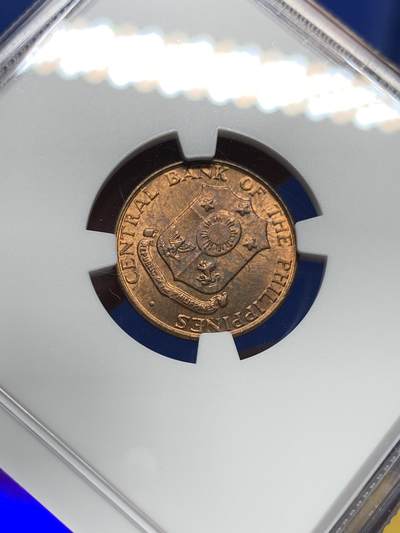 《竞宝斋》第437场 周日，周一2场连拍 （全场包邮） NGC MS62RB 菲律宾 1963年 1分 铜币 红光具在