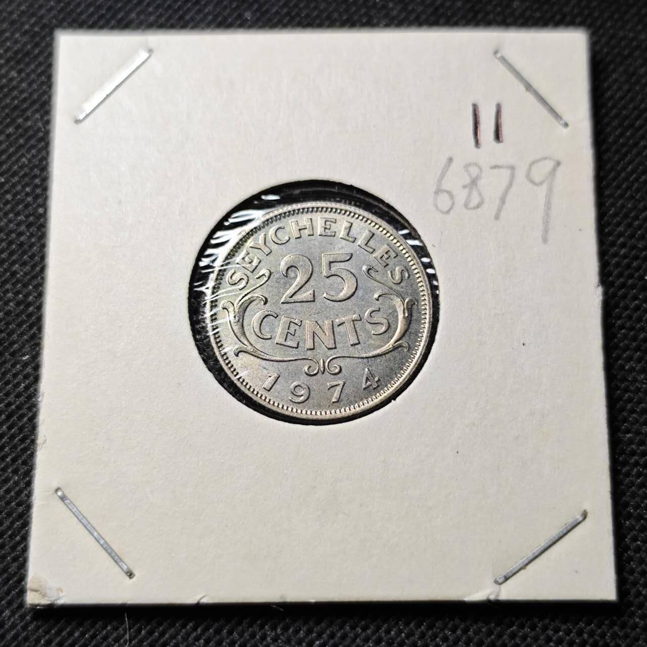 KK钱币收藏小铺  第368场  2月预留时间 周末发货  1974塞舌尔25分 好品