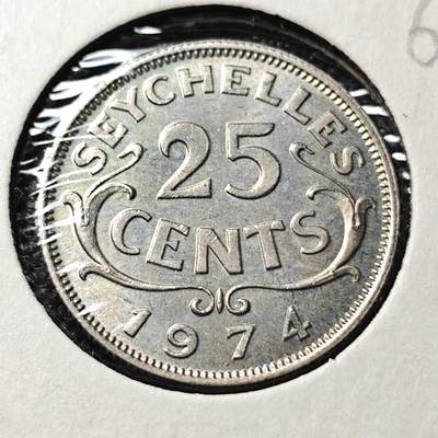 KK钱币收藏小铺  第368场  2月预留时间 周末发货 -  1974塞舌尔25分 好品