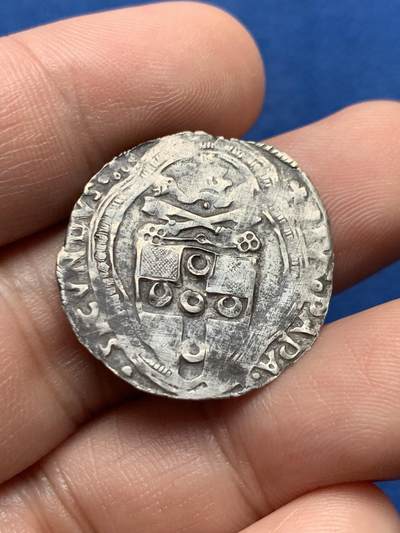 《竞宝斋》第437场 周日，周一2场连拍 （全场包邮） 教皇国1458-1464 年庇护二世1格罗申银币  2.75克 手工打制币