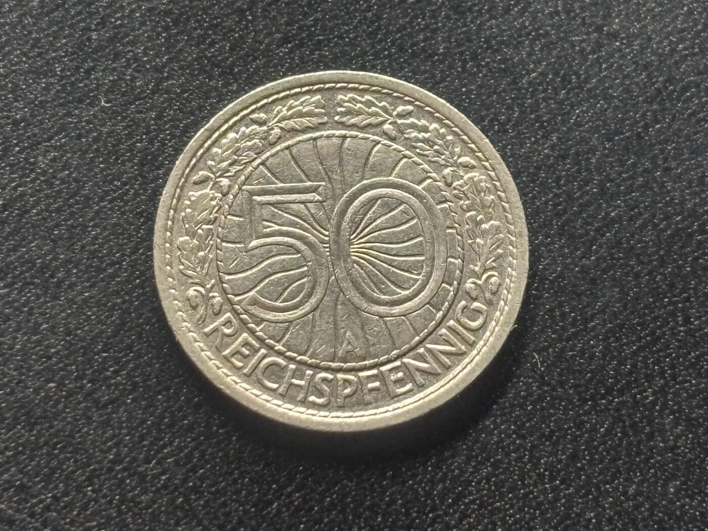 邮泉阁限时拍卖第三十五场 德国硬币专场（硬币在国外。请付邮费6元。） 德国魏玛共和国帝国马克1928年50芬尼A版