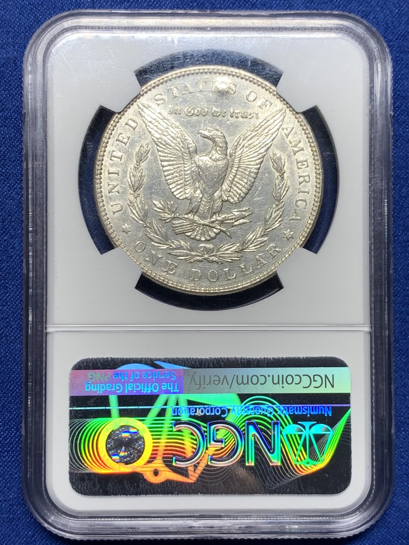 《竞宝斋》第437场 周日，周一2场连拍 （全场包邮） NGC AUD 1888年美国摩根银币 吉年摩根，1888年份处有方形特殊戳记，非常少见；