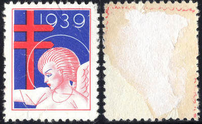 洪涛臻品批发群 精选邮票限时拍卖第1165期  - 美国圣诞节封缄票1939年, 原胶品如图, 带翅膀的天使与大号防痨病标志