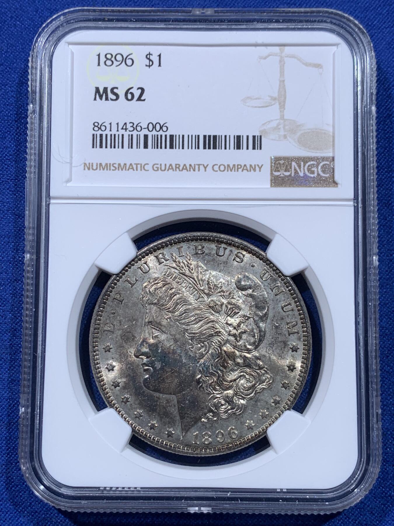 《竞宝斋》第437场 周日，周一2场连拍 （全场包邮） NGC MS62 美国 1896年 摩根 1美圆银币 双面彩