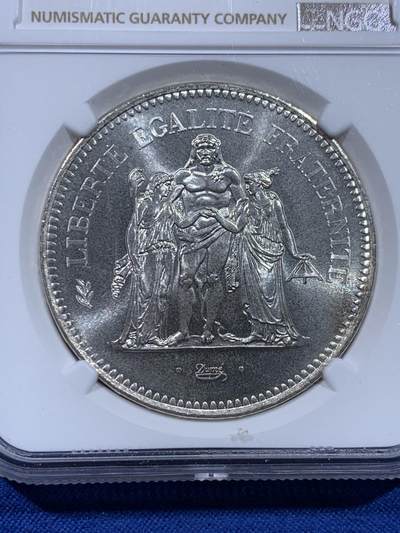 《竞宝斋》第437场 周日，周一2场连拍 （全场包邮） NGC MS66 法国1978年大力神50法郎银币