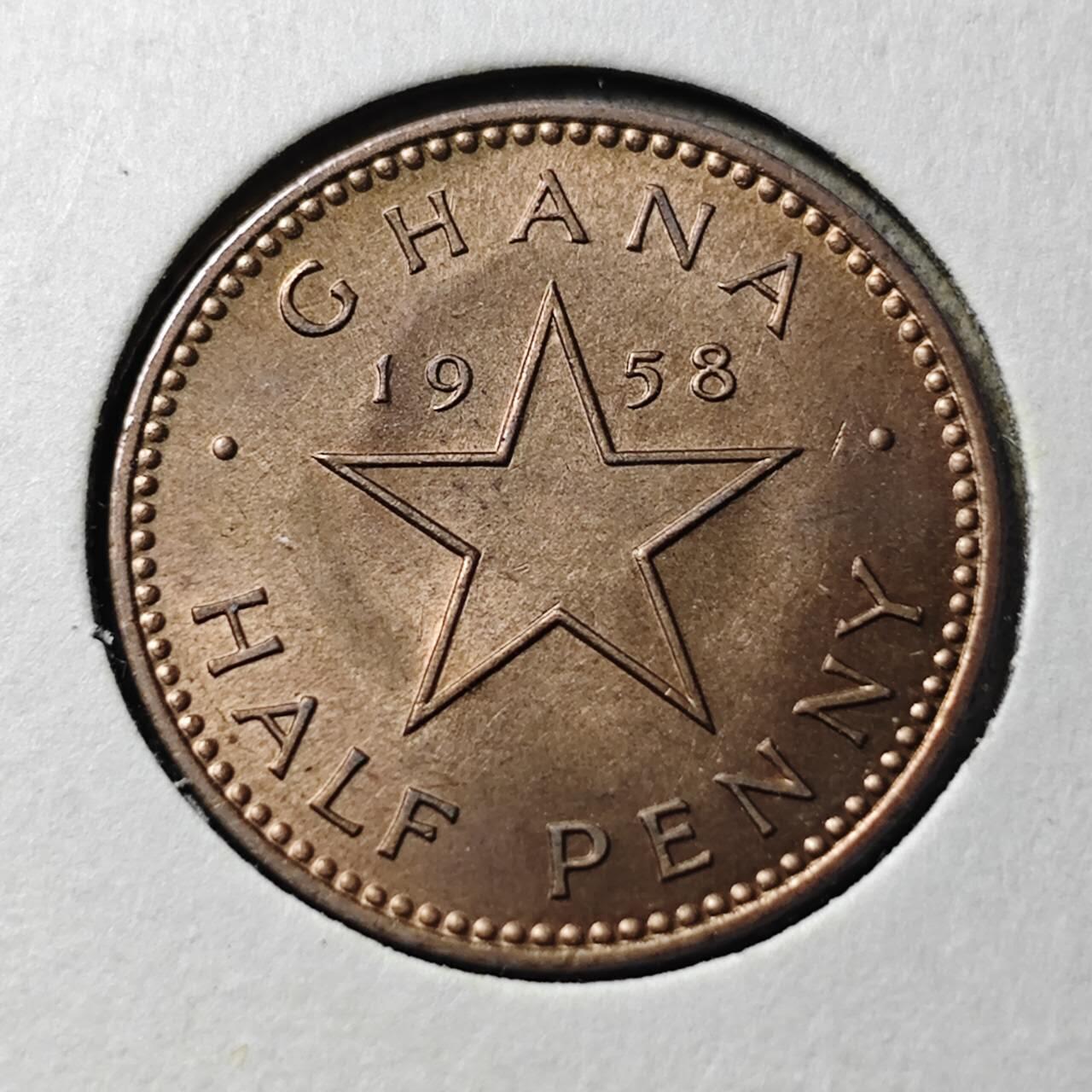 KK钱币收藏小铺  第368场  2月预留时间 周末发货  1958加纳半便士 好品铜币