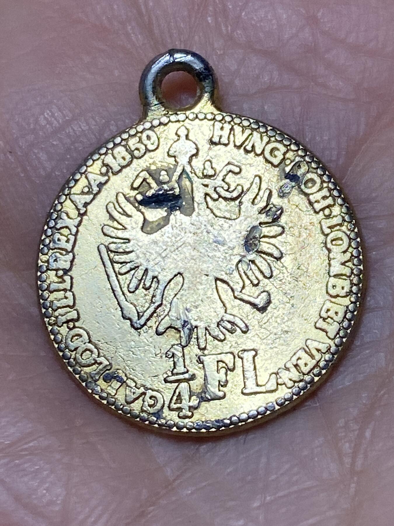 2025年第一百二十七场(总第一百五十三场）外国好品章牌、散币(免佣金) 奥地利1859年1/4福林代币，重2.27克(哈布斯堡代币)