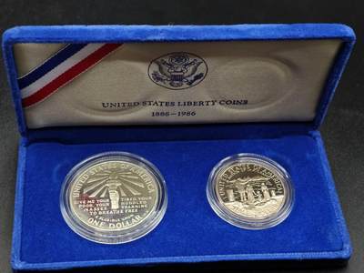 【淘币小摊】实时拍第七百九十五拍   银币套币场   满百包邮可预留二周 每周一统一发货   - 美国1986年自由女神纪念银币镍币套含一元银币26.7克900银 银价264