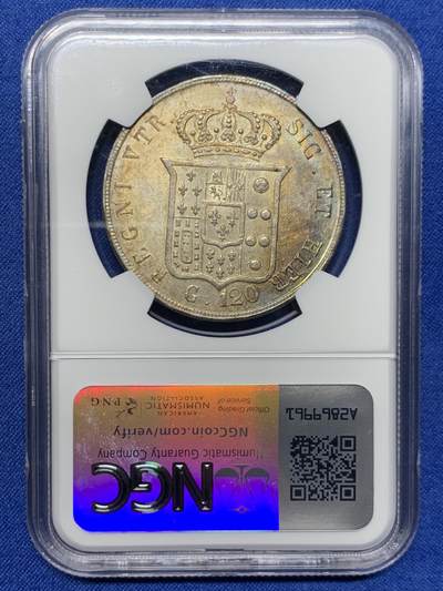 《竞宝斋》第437场 周日，周一2场连拍 （全场包邮） NGC MS61 意大利1857年 那不勒斯西西里120G大银币