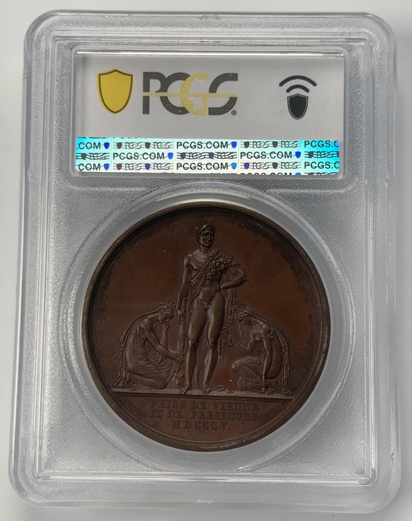 掌中浮雕-藏着的欧洲第041场 PCGS SP64 ：1805年拿破仑夺取维也纳和普雷斯堡铜章，40mm