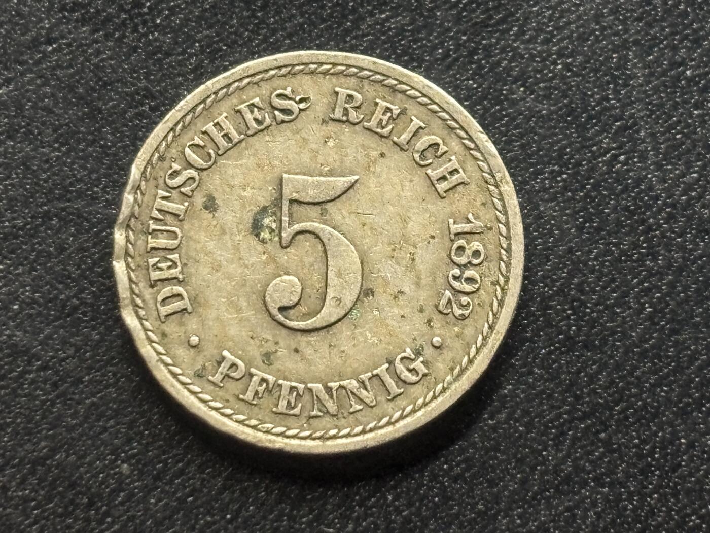 邮泉阁限时拍卖第三十五场 德国硬币专场（硬币在国外。请付邮费6元。） 德意志帝国1892年5芬尼A版