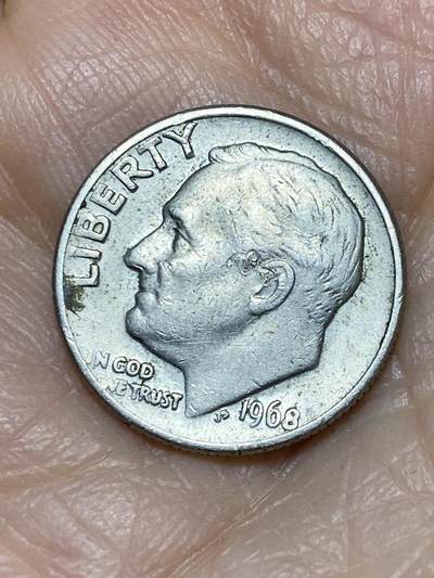 2025年第一百二十七场(总第一百五十三场）外国好品章牌、散币(免佣金) - 美国🇺🇸1968年1角(罗斯福1角第二版，无标版)