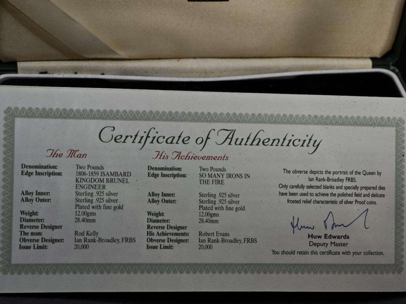 【淘币小摊】实时拍第七百九十五拍   银币套币场   满百包邮可预留二周 每周一统一发货   2006年英国2英镑2枚外圈镀金精制银币套 布鲁内尔（19世纪英国著名工程师）及其成就 2X12克925银 发行量2万 盒证全