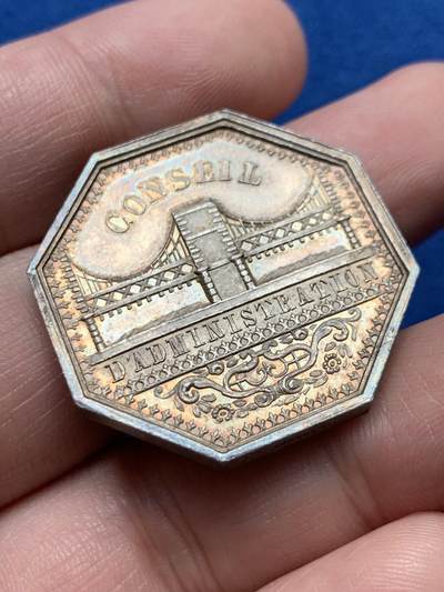 《竞宝斋》第437场 周日，周一2场连拍 （全场包邮） 法国1834年冯尚博桥梁公司管理理事会八角银质代币，32.5MM，17.75克，蜜蜂边铭，少见加厚品种。