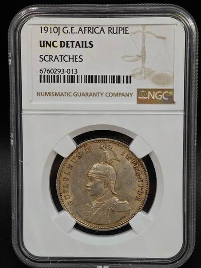 【淘币小摊】实时拍第七百九十五拍   银币套币场   满百包邮可预留二周 每周一统一发货   - 德属东非1910年1卢比银币 NGC UNCD