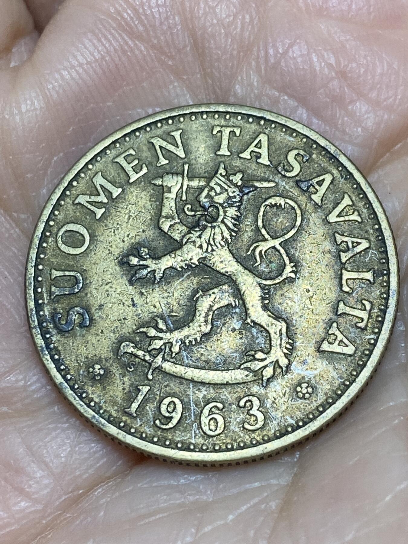 2025年第一百二十七场(总第一百五十三场）外国好品章牌、散币(免佣金) 芬兰🇫🇮1963年50盆尼(S标)