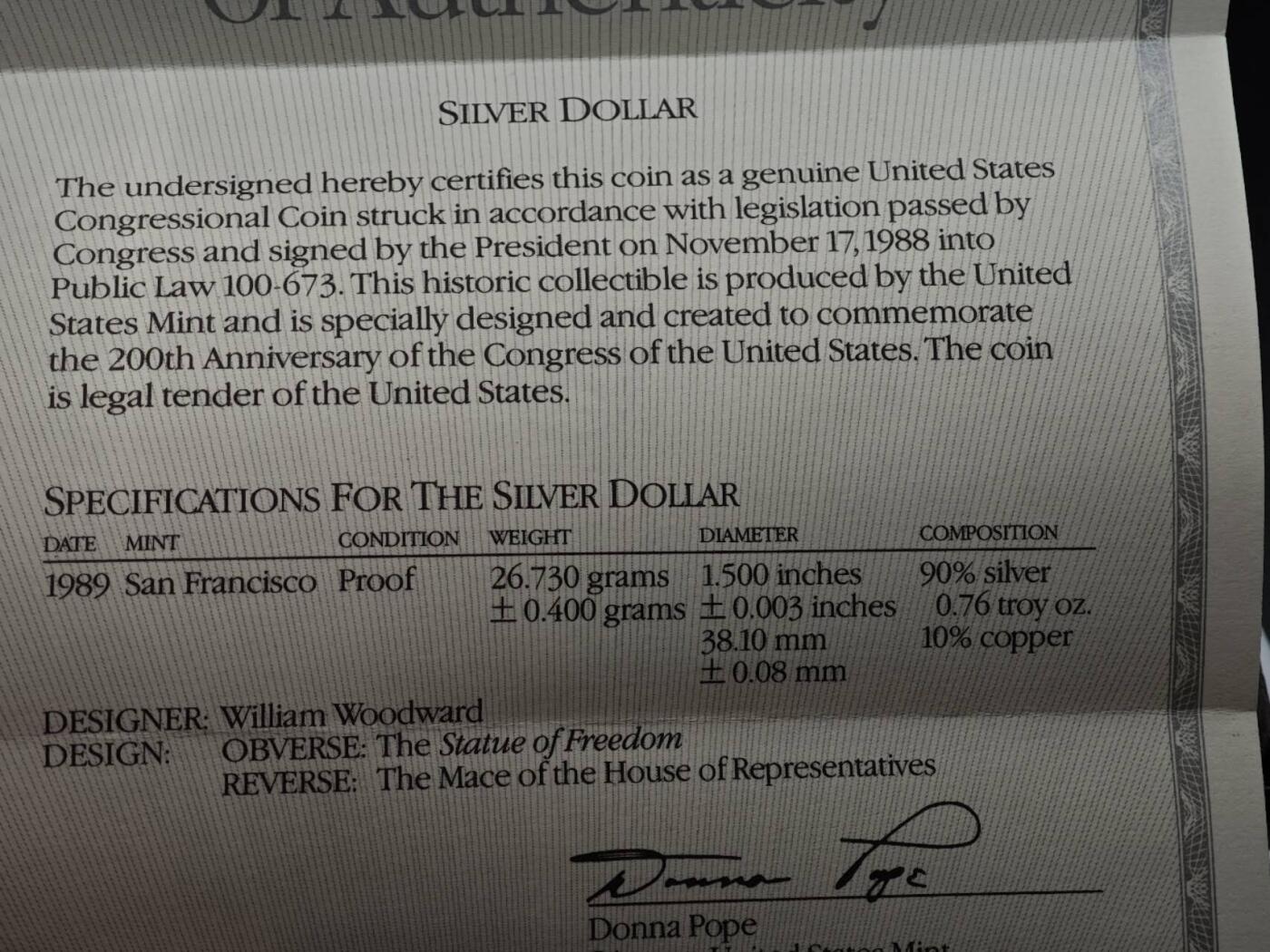 【淘币小摊】实时拍第七百九十五拍   银币套币场   满百包邮可预留二周 每周一统一发货   美国1989年宪法200周年纪念银币镍币套含一元银币26.7克900银 银价264