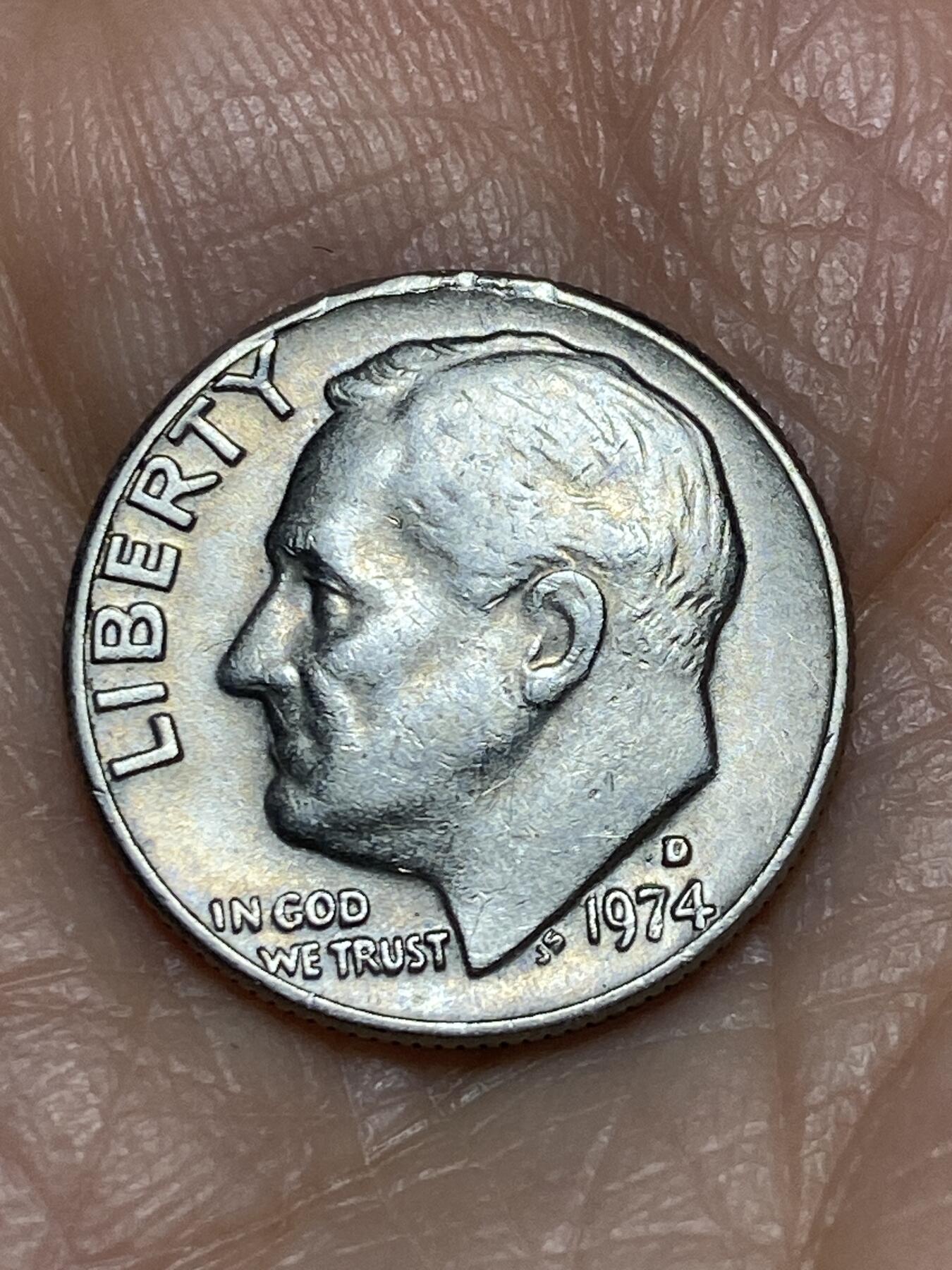 2025年第一百二十七场(总第一百五十三场）外国好品章牌、散币(免佣金) 美国🇺🇸1974年1角(罗斯福1角第二版，D标丹佛造)