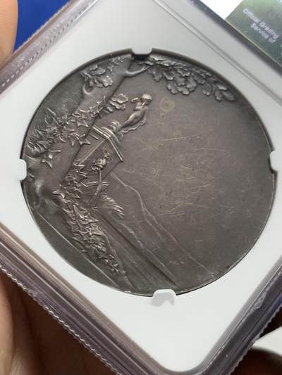 《竞宝斋》第437场 周日，周一2场连拍 （全场包邮） NGC MS61 银质婚章 ”真爱永恒“罗蒂名章，稀少无刻字版。可以作为朋友、家人刻字结婚、或者结婚纪念用。不可多得，非常特别的礼物。41mm，丰饶角边铭。