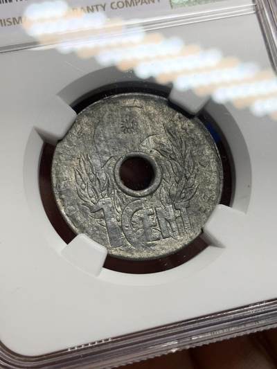 《竞宝斋》第437场 周日，周一2场连拍 （全场包邮） NGC MS62 法属印支1941花帽1分锌币 保存非常难得