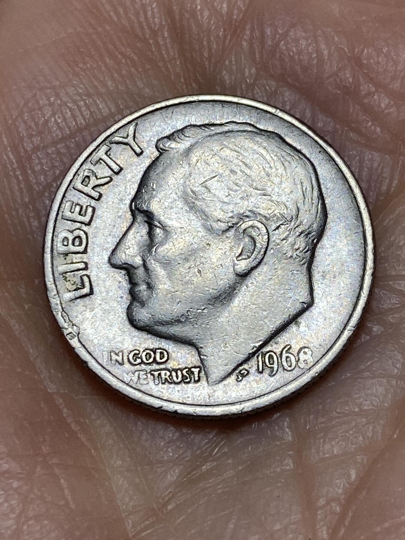 2025年第一百二十七场(总第一百五十三场）外国好品章牌、散币(免佣金) 美国🇺🇸1968年1角(罗斯福1角第二版，无标版)