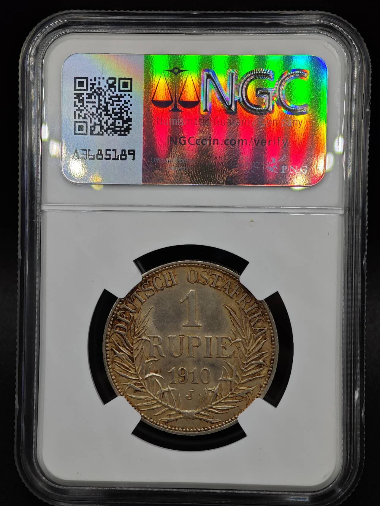 【淘币小摊】实时拍第七百九十五拍   银币套币场   满百包邮可预留二周 每周一统一发货   德属东非1910年1卢比银币 NGC UNCD