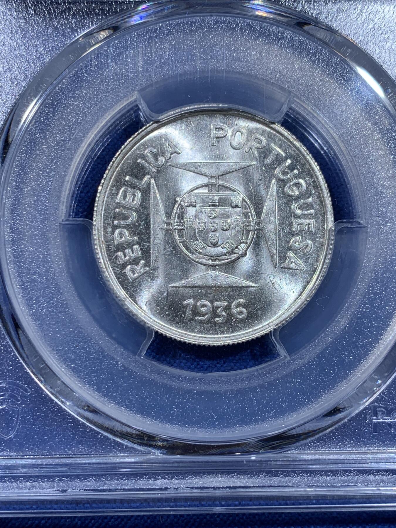 《竞宝斋》第437场 周日，周一2场连拍 （全场包邮） PCGS MS64 葡属印度1936年1/2卢比银币