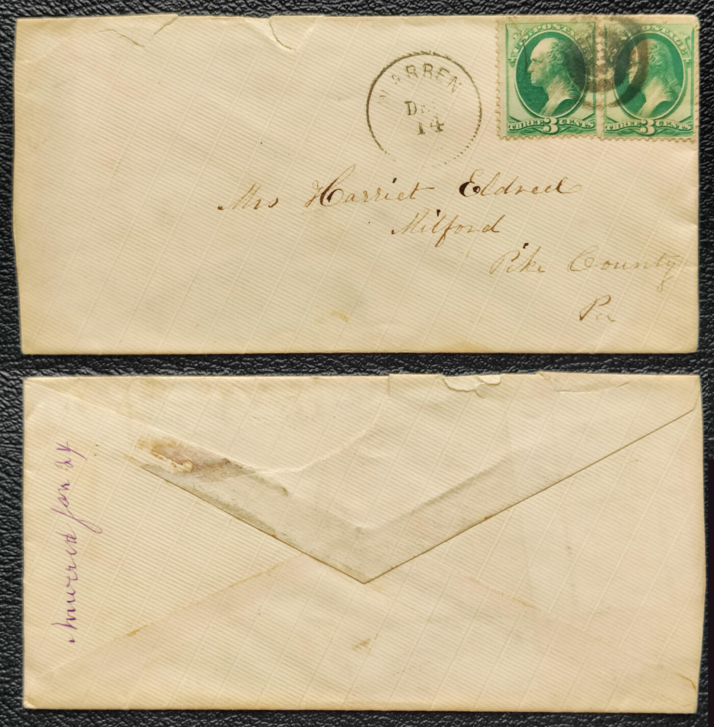 洪涛臻品批发群 精选邮票限时拍卖第1162期  美国古典实寄封 贴2枚古典邮票 难得一见