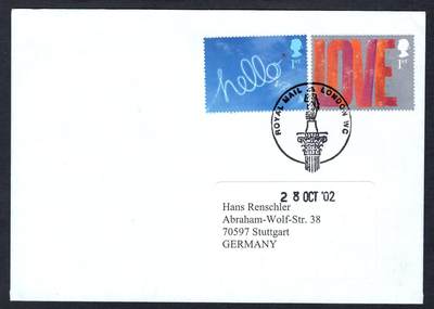 洪涛臻品批发群 精选邮票限时拍卖第1162期  - 英国2002年寄德国实寄封你好与爱