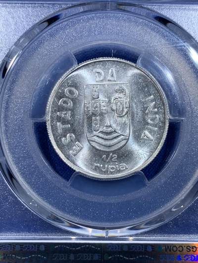 《竞宝斋》第437场 周日，周一2场连拍 （全场包邮） PCGS MS64 葡属印度1936年1/2卢比银币