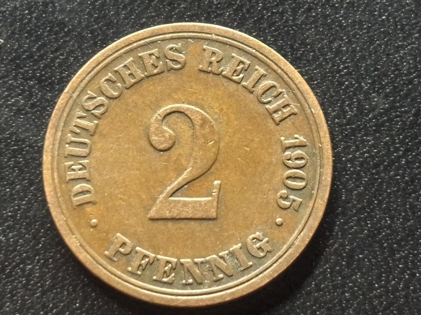 邮泉阁限时拍卖第三十五场 德国硬币专场（硬币在国外。请付邮费6元。） 德意志帝国1905年2芬尼A版