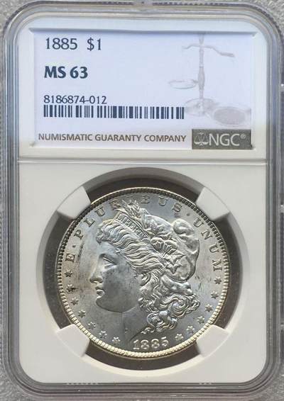 世界钱币专场拍卖 每周二开拍 - NGC MS63分1885年美国摩根女神一美元银币