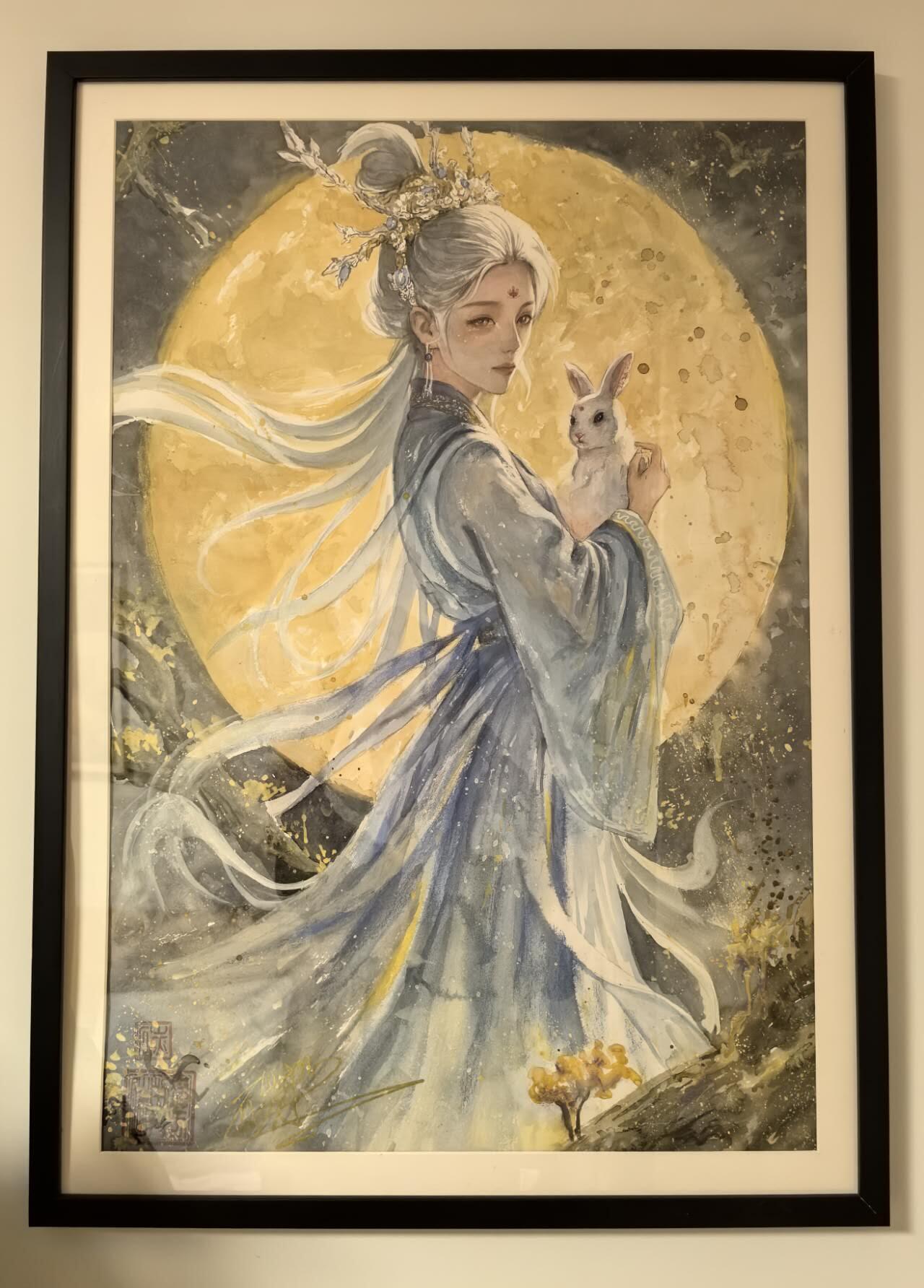 丫丫卡拍第17期（11月18日22点截拍） 【亲签原稿大画】嫦娥《碳的N次方》木框镶嵌，玻璃表面