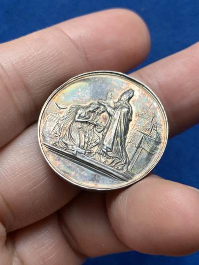 《竞宝斋》第437场 周日，周一2场连拍 （全场包邮） 法国婚礼银章 丰饶角银标 10.18克 27.4mm