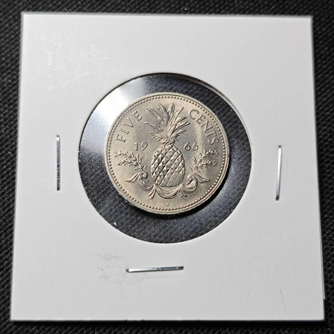 KK钱币收藏小铺  第368场  2月预留时间 周末发货  1955巴哈马5分 好品