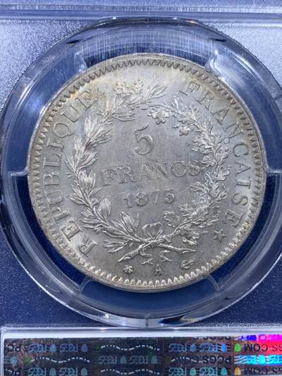 《竞宝斋》第437场 周日，周一2场连拍 （全场包邮） PCGS MS64 法国1873年大力神5法郎银币 原光