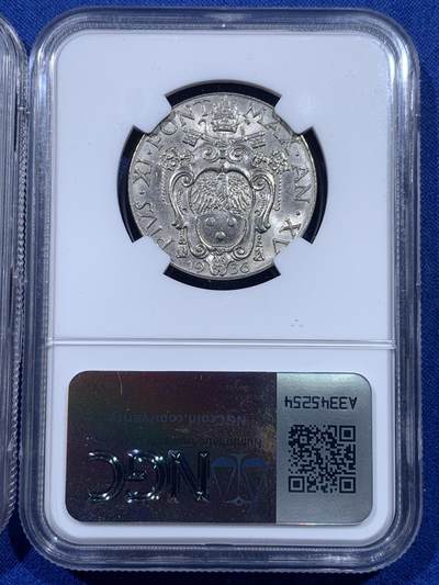 《竞宝斋》第437场 周日，周一2场连拍 （全场包邮） 两枚一组 NGC MS63 梵蒂冈 1932/36年 1里拉+2里拉镍币