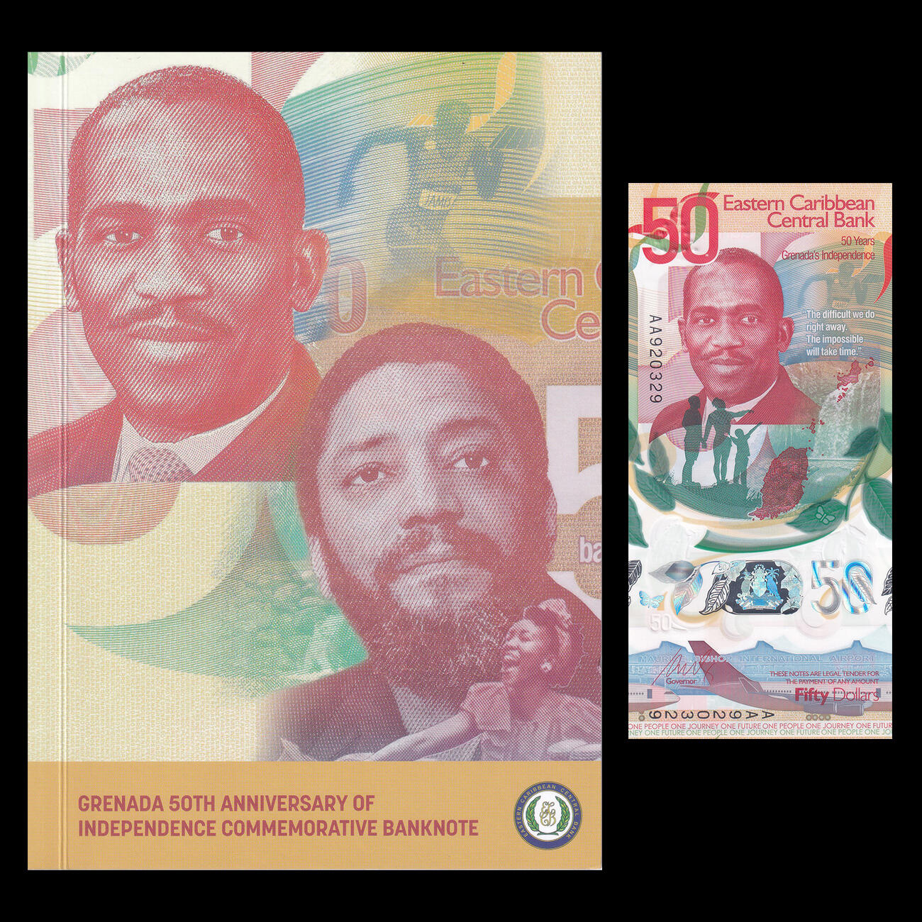【礼羽收藏】🌏世界钱币拍卖第111期 【AA920329】【原装册】美洲，东加勒比，格林纳达，独立50周年，塑料纪念钞，AA首冠无47号码