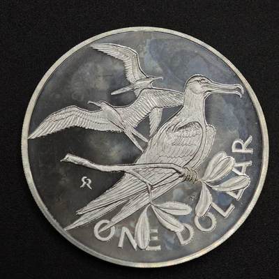 【淘币小摊】实时拍第七百九十五拍   银币套币场   满百包邮可预留二周 每周一统一发货   - 维尔京1973年军舰鸟一元精制银币重25.7克925银 银价261