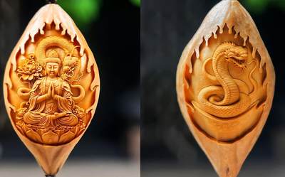 听雨轩（22）精品十二生肖双面核雕专场 - 橄榄核雕2.1双面十二生肖 蛇 单粒