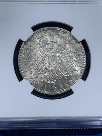 《竞宝斋》第437场 周日，周一2场连拍 （全场包邮） NGC MS63 德国巴伐利亚1911年利奥波德诞辰90周年2马克银币