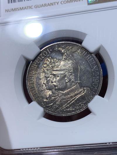 《竞宝斋》第437场 周日，周一2场连拍 （全场包邮） NGC MS62 德国 1901年 普鲁士建国纪念2马克银币