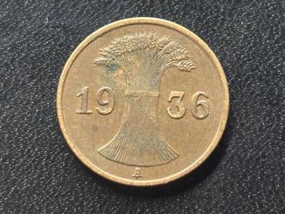 邮泉阁限时拍卖第三十五场 德国硬币专场（硬币在国外。请付邮费6元。） - 德国魏玛共和国帝国马克1936年1芬尼A版